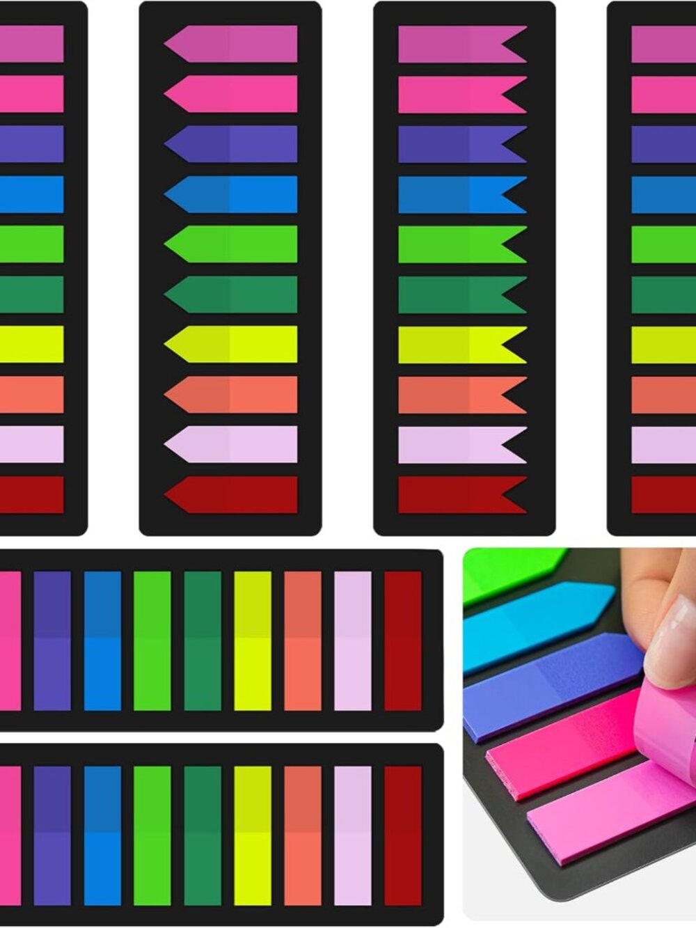 Sticky Index Tabs, 1500 Pcs, 10 Colors, 3 Designs, Self-Adhesive